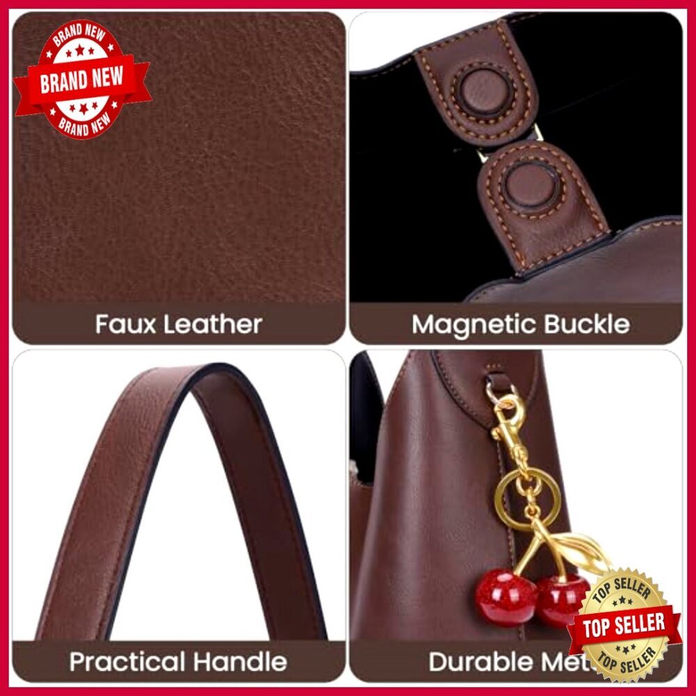 Medium Vegan Leather Hobo Shoulder Bag Slouchy Tote Crossbody Purse - Picture 4 of 7